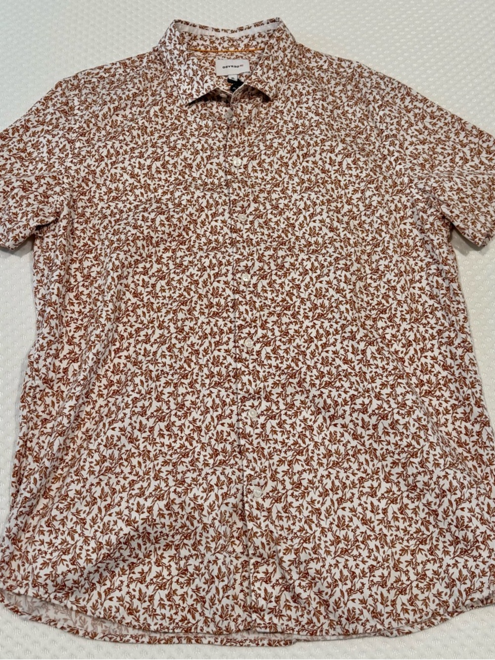 DEVRED (1902) Short-Sleeve Floral Button-Up Shirt - Brown/White- LARGE